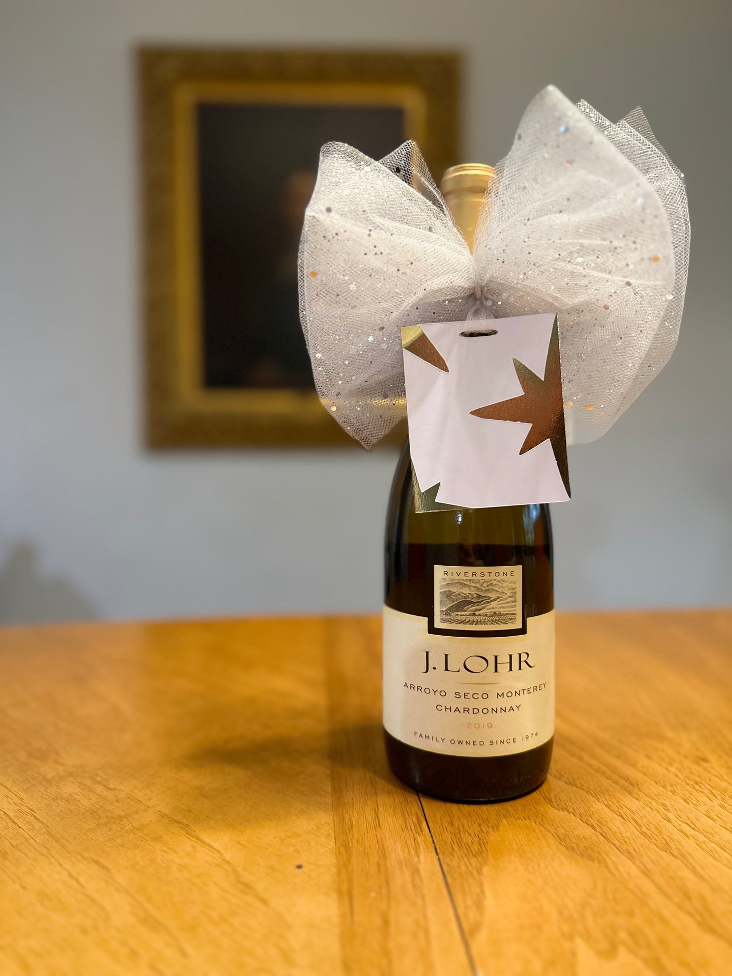 Christmas Wine Bow with Tag