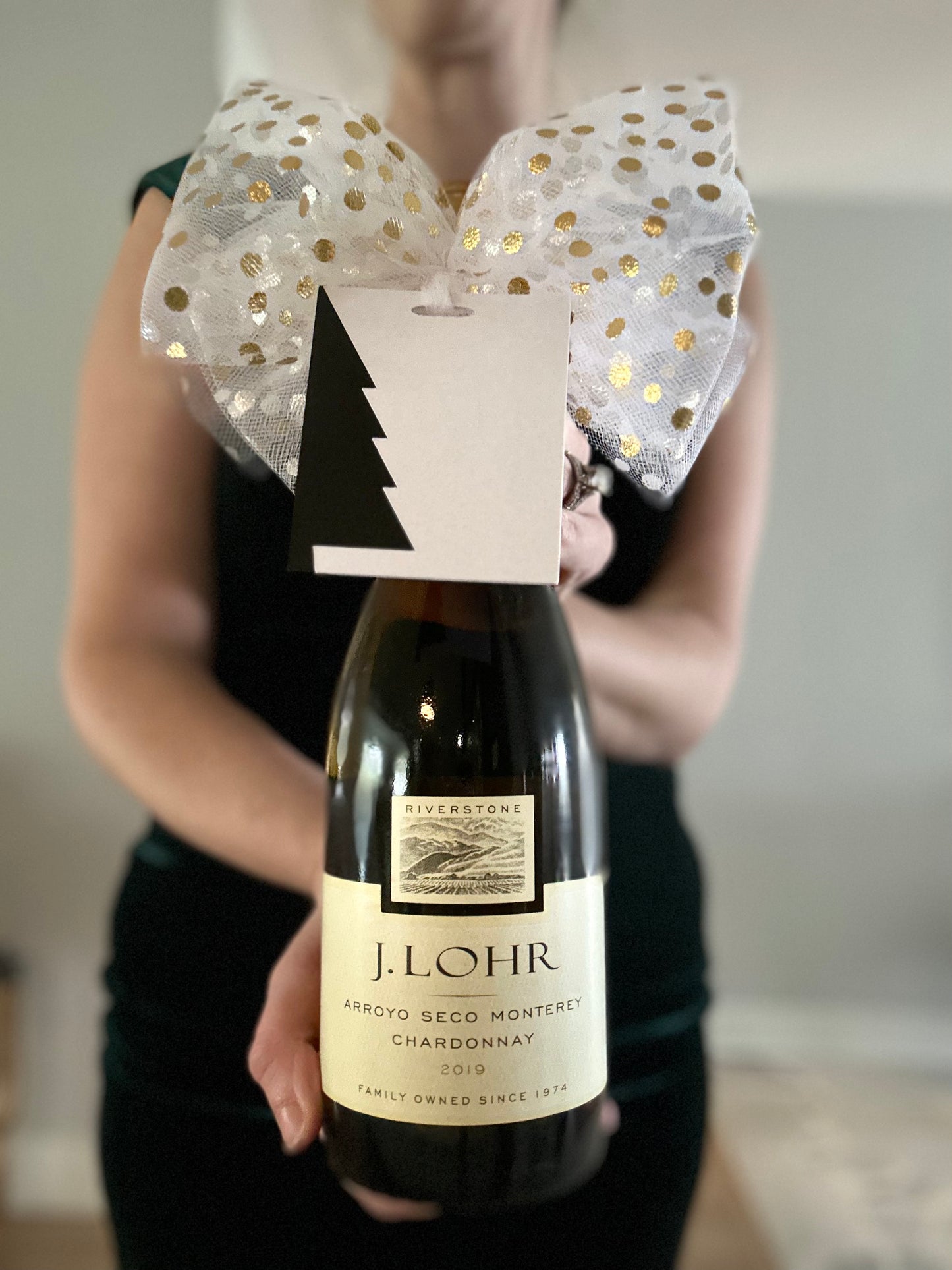 Christmas Wine Bow with Tag